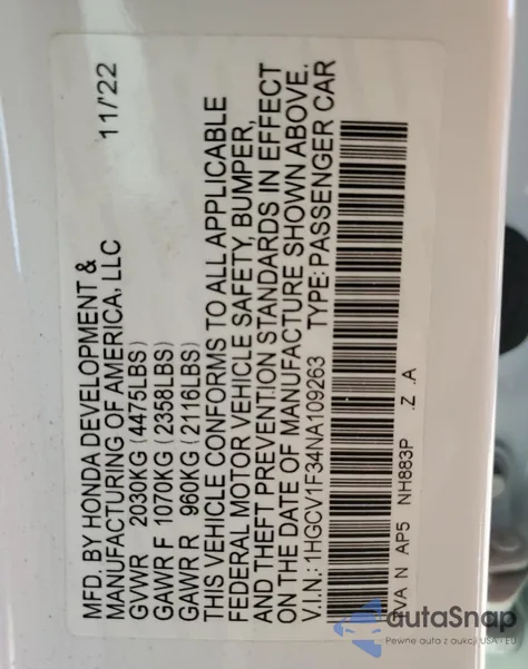 1HGCV1F34NA109263